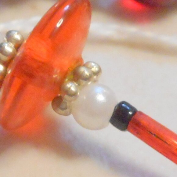 HandCrafted Necklace about 25" ...… red, white, silver and small black beads … - Picture 11 of 12